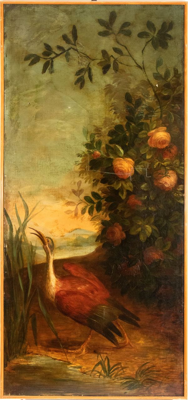 Melchior  de Hondecoeter - Landscape with pheasant and rose bush