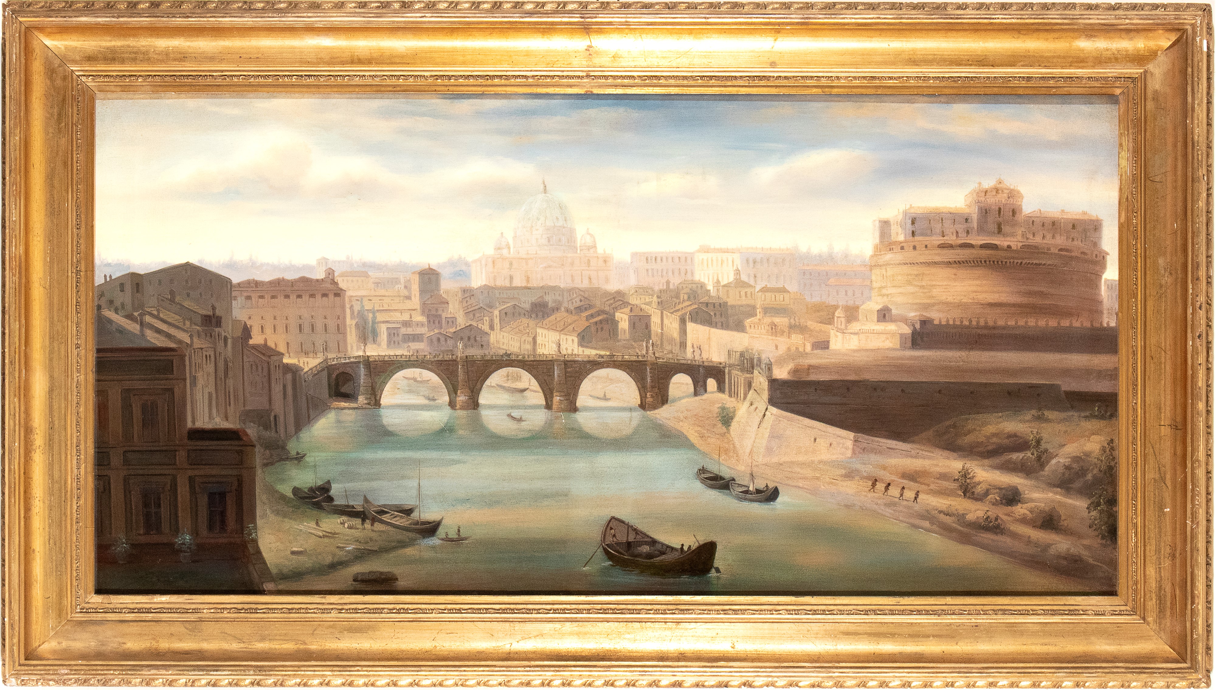 Veduta di Castel Sant'Angelo e di San Pietro dalla riva del Tevere