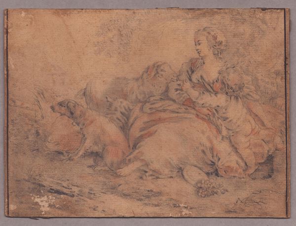 Pastorella con babino e cani  (artista francese del XVIII secolo)  - Asta Stampe antiche e moderne, disegni e carte geografiche - Bertolami Fine Art - Casa d'Aste