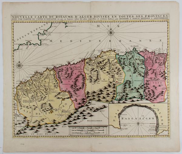 Reinier Ottens - Nouvelle carte du roiaume d&#39;Alger divided into all six provinces