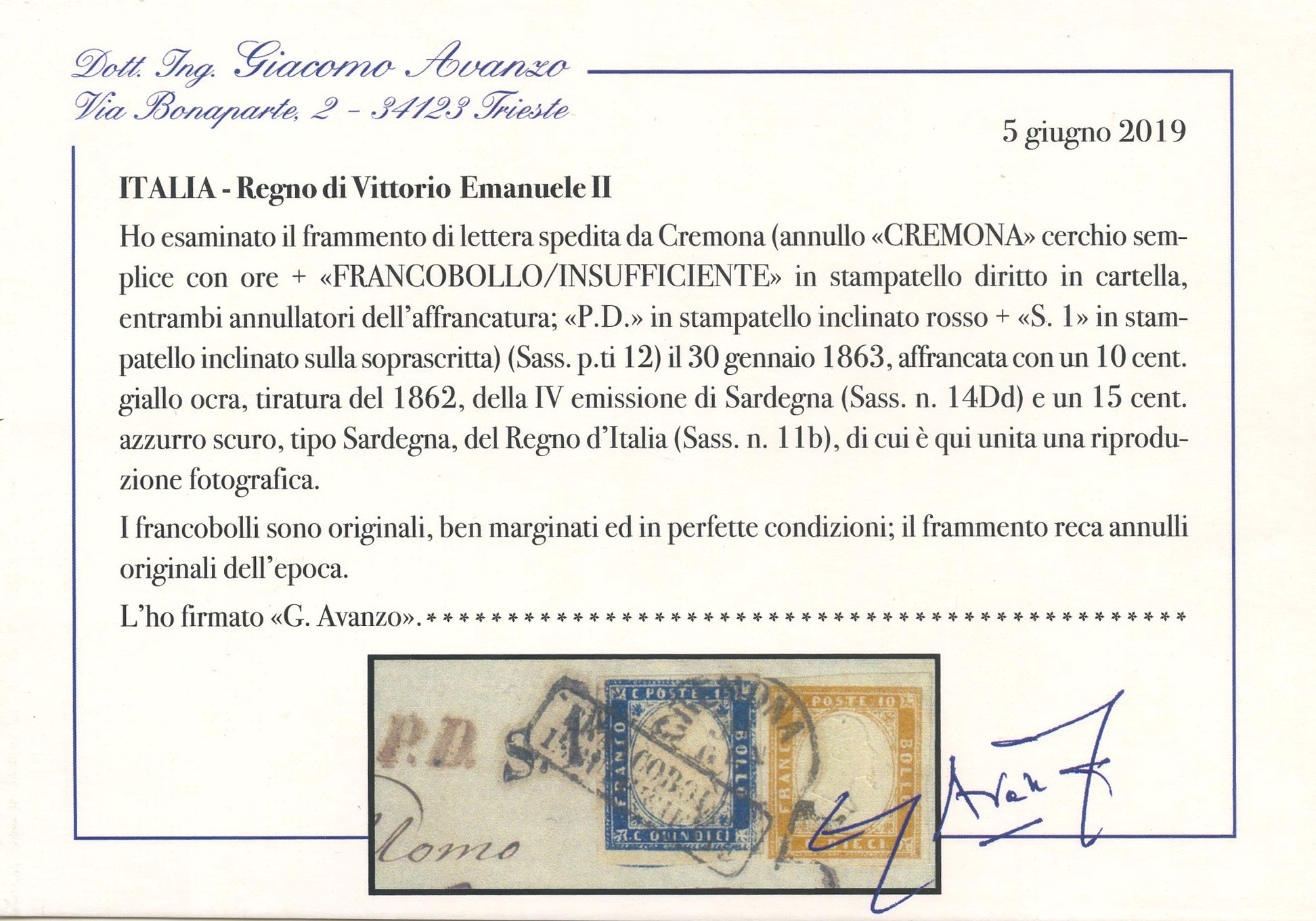 Regno - Affrancatura Mista con Sardegna IV Emissione