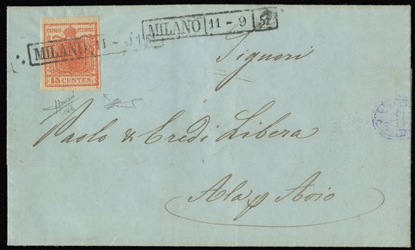 Lombardo veneto - 15 cent. ribbed  - Auction Stamps and Postal History - Bertolami Fine Art - Casa d'Aste