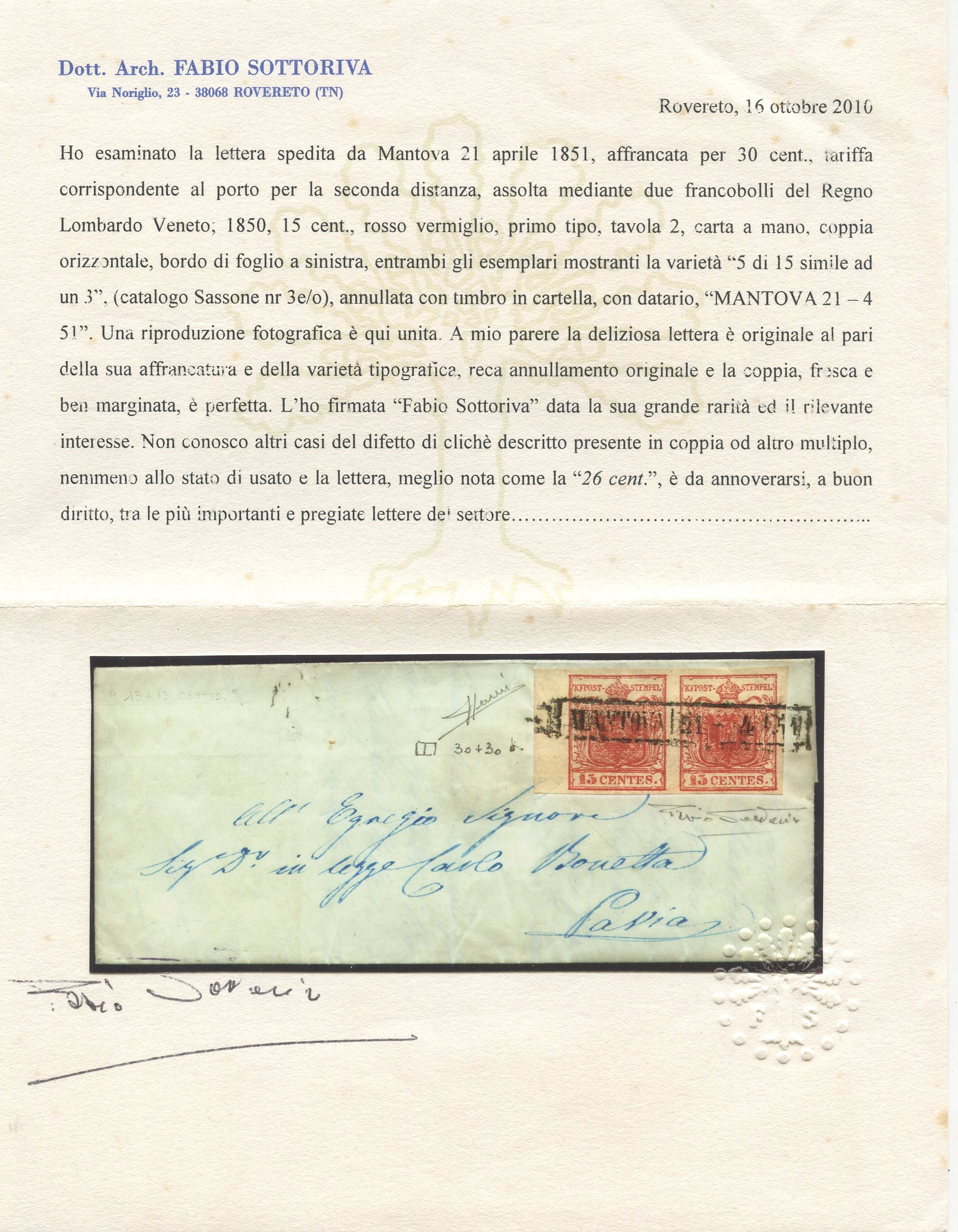 Lombardo Veneto - la Lettera ''26 Centesimi''