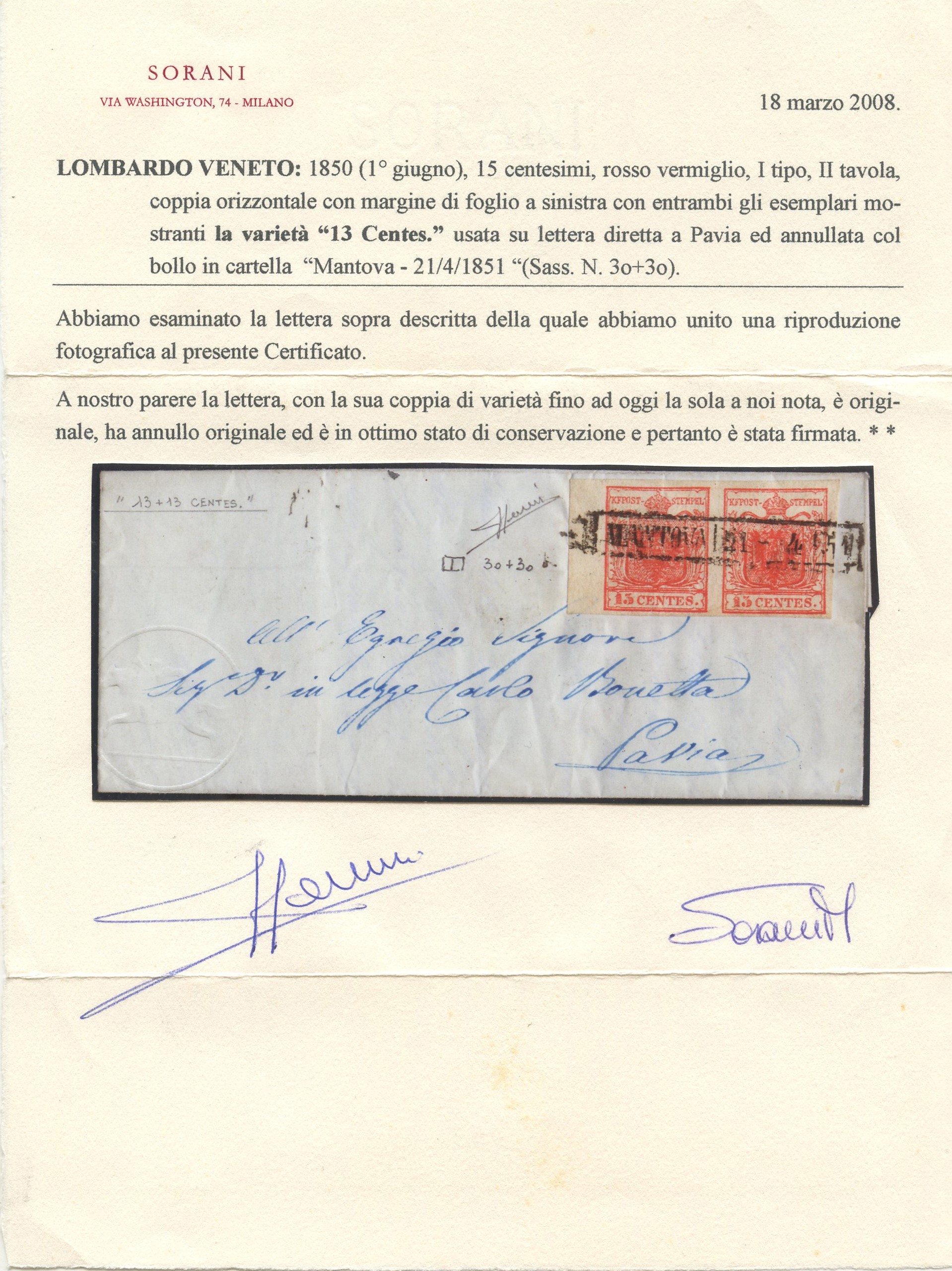 Lombardo Veneto - la Lettera ''26 Centesimi''