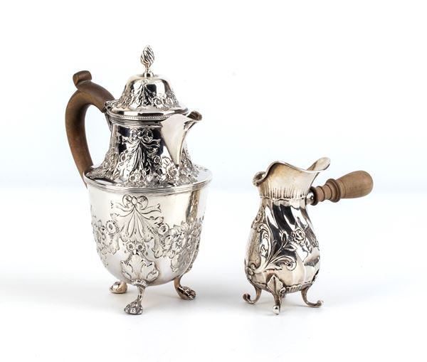 Solid silver English coffee pot and milk jug