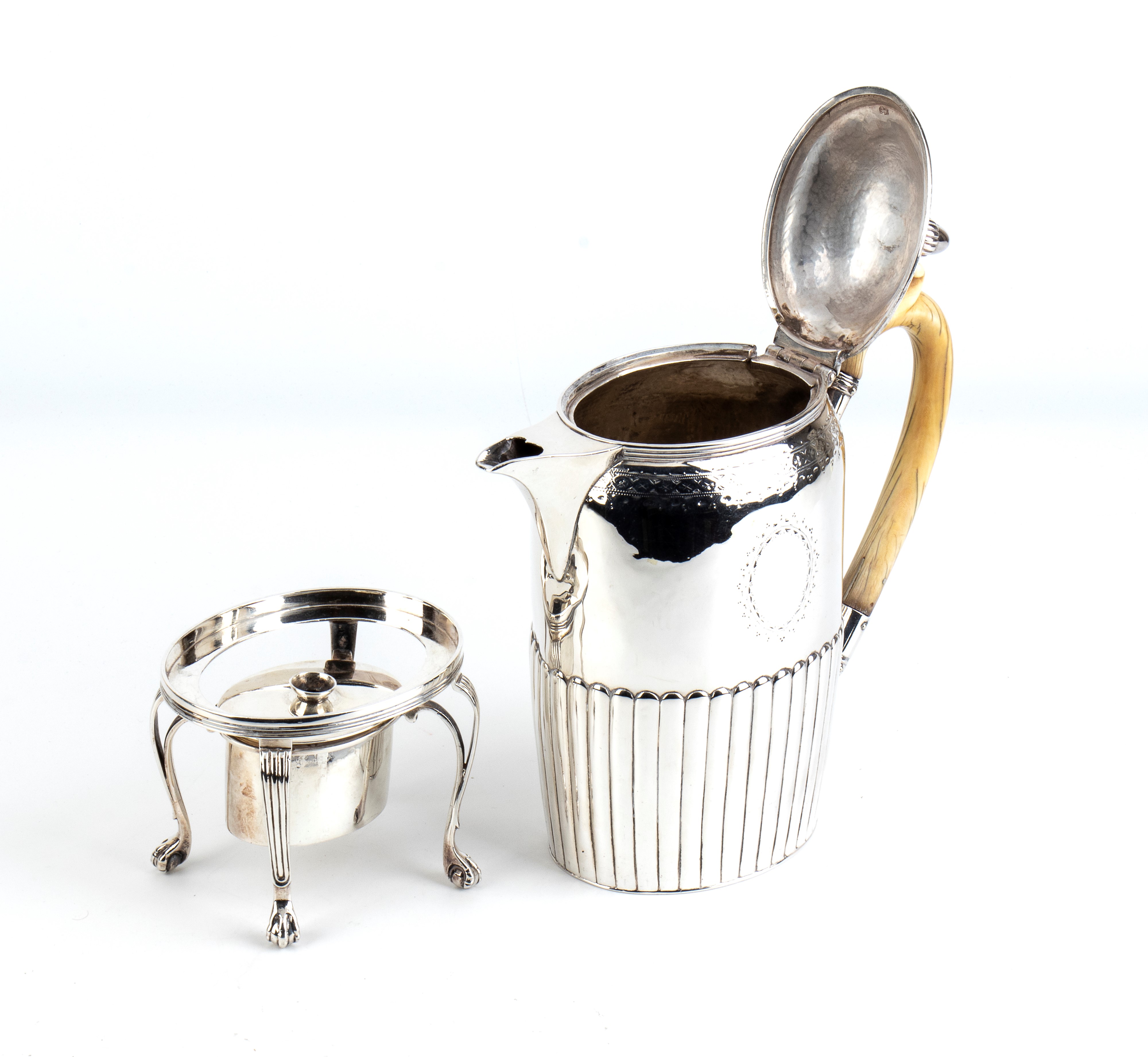 John Emes, John Edington - Caffettiera georgiana (coffee biggin) in argento 925/1000 con supporto...