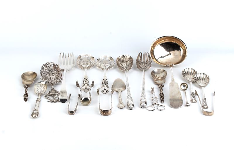 Gruppo di 14 posate continentali in argento 925‰, XVIII–XX secolo