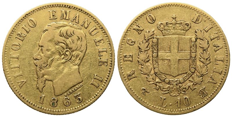 Regno D'italia. Vittorio Emanuele II (1861-1878). 10 Lire 1863. Torino. Au (3,18 G; 18 MM)