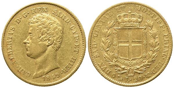 REGNO DI SARDEGNA. Genova. Carlo Alberto (1831-1849). 20 lire 1849. Au (6,41 g; 21 mm)  - Auction Modern Coins - Bertolami Fine Art - Casa d'Aste