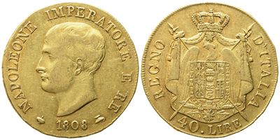 Milano. Regno D'italia. Napoleone i Imperatore (1805-1814), 40 Lire 1808, Senza Marchio di Zecca....