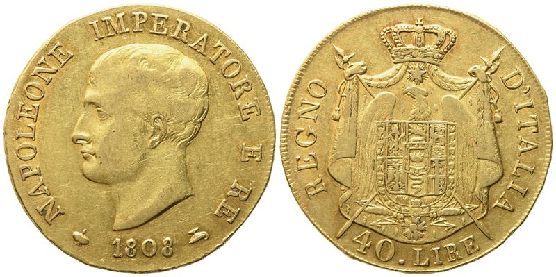 Milano. Regno D'italia. Napoleone i Imperatore (1805-1814), 40 Lire 1808, Senza Marchio di Zecca....