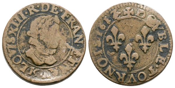 FRANCIA. Luigi XIII (1610-1643). Doppio Tornese 1617. KM# 59. CU
