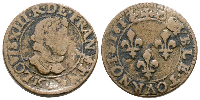 FRANCIA. Luigi XIII (1610-1643). Doppio Tornese 1617. KM# 59. CU. qBB