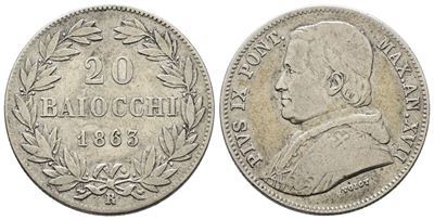 Stato Pontificio. Roma. Pio IX (1846-1870). 20 Baiocchi 1863. An XVII .mont.172. Ag. 5,66gr.