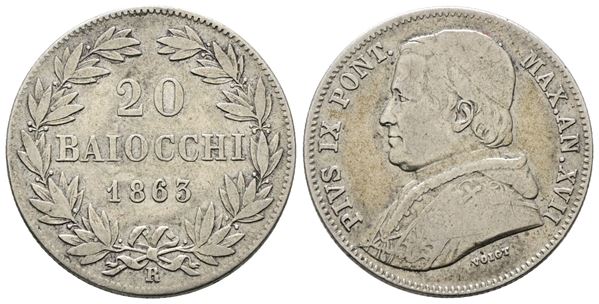 STATO PONTIFICIO. ROMA. Pio IX (1846-1870). 20 Baiocchi 1863. An XVII .Mont.172. Ag. 5,66gr.