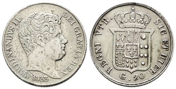 NAPOLI. REGNO DELLE DUE SICILIE. Ferdinando II (1832-1859). 20 Grana 1833. Gig.118. Ag. 4,58gr. Corrosioni e graffietti. R
