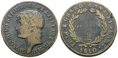 Napoli. Regno delle Due Sicilie. Gioacchino Murat (1808-1815). 2 Grana 1810. Gig.6. Ae. Nc