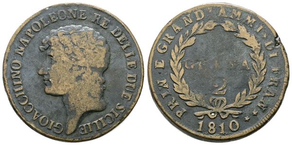 NAPOLI. REGNO DELLE DUE SICILIE. Gioacchino Murat (1808-1815). 2 Grana 1810. Gig.6. AE. NC