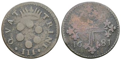 Pisa. Granducato di Toscana. Cosimo III De'medici (1670-1723). 3 Quattrini 1681. Mir 454/3. Cu Mb