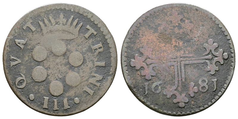 Pisa. Granducato di Toscana. Cosimo III De'medici (1670-1723). 3 Quattrini 1681. Mir 454/3. Cu Mb