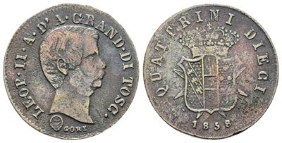 Firenze. Granducato di Toscana. Leopoldo II (1824-1859) 10 Quattrini 1858 - Pag. 167; Mont. 374 M...