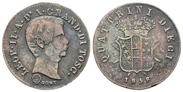 FIRENZE. GRANDUCATO DI TOSCANA. Leopoldo II (1824-1859) 10 Quattrini 1858 - Pag. 167; Mont. 374 MI; 1,68gr.