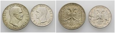 Albania. Vittorio Emanuele III. Lotto di 2 Monete in Argento da 10 e 5 Lek del 1939. Conservazion...