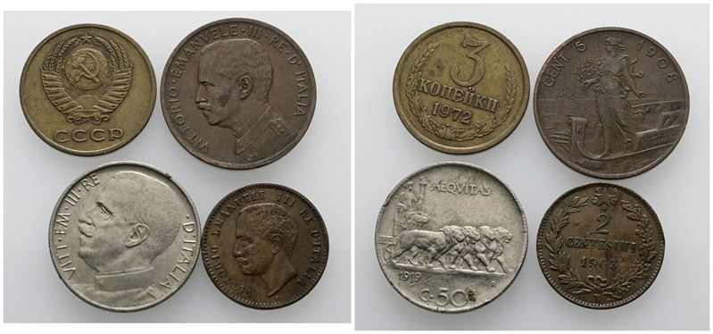 Lotto di 3 monete del Regno d'Italia e 1 moneta Russa. Date, nominali, Conservazioni e titolo var...