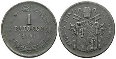 Pio IX, Baiocco 1851 del Stato Pontificio (Bologna)