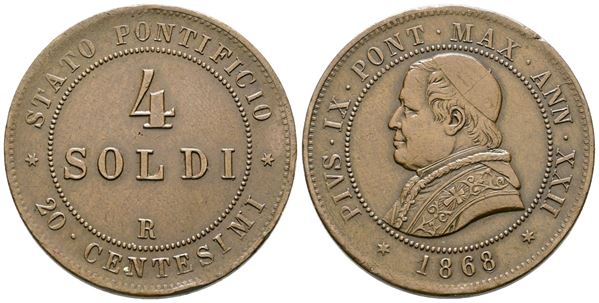 STATO PONTIFICIO. ROMA. Pio IX (1846-1870). 4 SOLDI 1868. Pag.593. CU