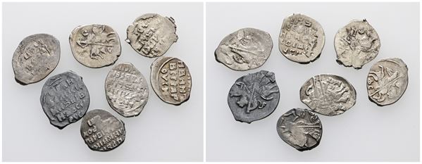 RUSSIA. Ivan IV Vasilievich The Terrible (1533-1584). Lotto di 7 monete in Argento da 1 Kopeco . Date, conservazioni varie