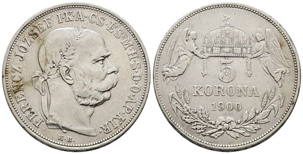 AUSTRIA. Francesco Giuseppe (1848-1916). 5 corone, 1900 KB. Kremnitz.  Frühwald 2106. Ag; 24gr.