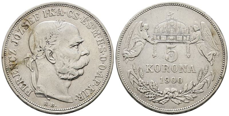 AUSTRIA. Francesco Giuseppe (1848-1916). 5 corone, 1900 KB. Kremnitz. Frühwald 2106. Ag; 24gr.