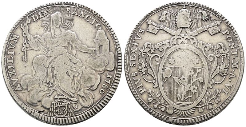 Stato Pontificio. Roma. Pio Vi (1775-1799). Scudo Romano 1780 an.VI. Munt. 17. Ag; 26gr. Montatur...