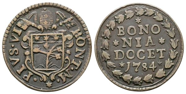 STATO PONTIFICIO. BOLOGNA. Pio VI (1775-1799). Quattrino 1784. Pag. 99. CU. RARA.