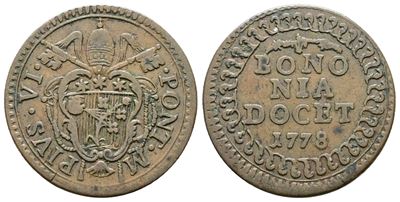 Stato Pontificio. Bologna. Pio Vi (1775-1799). Quattrino 1778. Munt. 281;. Cu