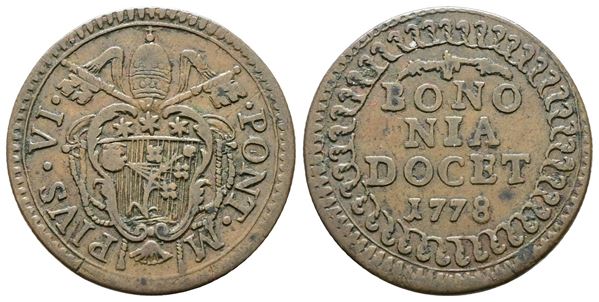STATO PONTIFICIO. BOLOGNA. Pio VI (1775-1799). Quattrino 1778. Munt. 281;. CU
