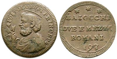 Pio VI, Sanpietrino da 2 1/2 Baiocchi 1797, Roma
