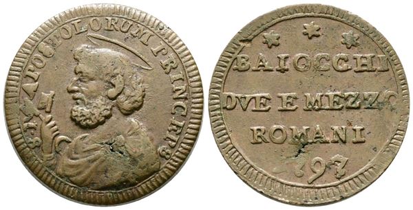 STATO PONTIFICIO. ROMA. Pio VI (1775-1799). Sanpietrino da 2 1/2 Baiocchi 1797. Munt. 307. CU; 13,9gr.