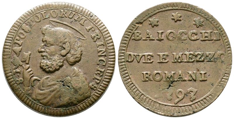 Pio VI, Sanpietrino da 2 1/2 Baiocchi 1797, Roma