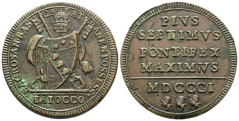 Stato Pontificio. Roma. Pio VII (1800-1823). Baiocco 1801. Munt 51. Cu. Leggere Ossidazioni. Bb+