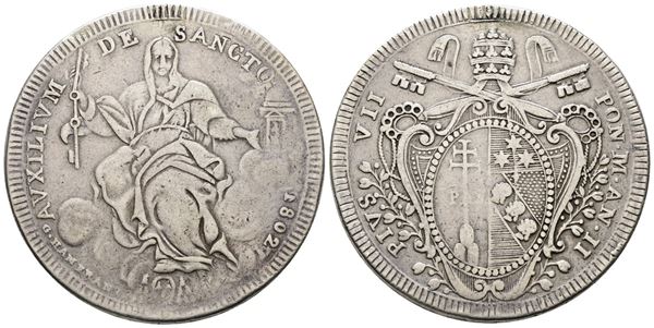 STATO PONTIFICIO. ROMA. Pio VII (1800-1823). Scudo 1802, anno III.  Gig. 22. Ag; 26,22gr. EX MOUNT.
