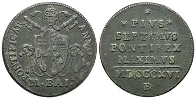 Pio VII, 1/2 Baiocco del 1816, Bologna