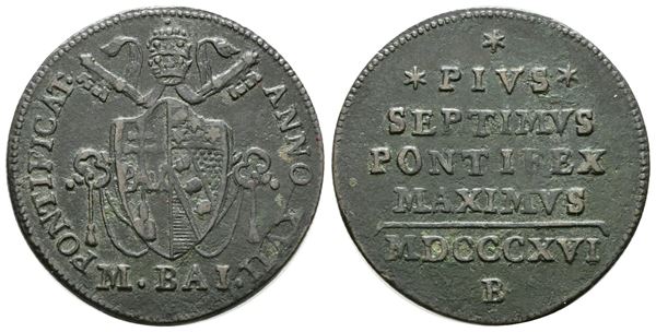 STATO PONTIFICIO. BOLOGNA. Pio VII (1800-1823). 1/2 Baiocco 1816. Munt 132. CU