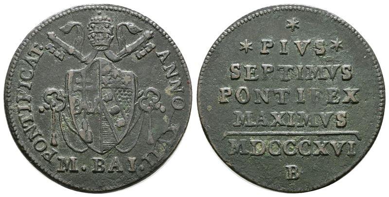 Pio VII, 1/2 Baiocco del 1816, Bologna