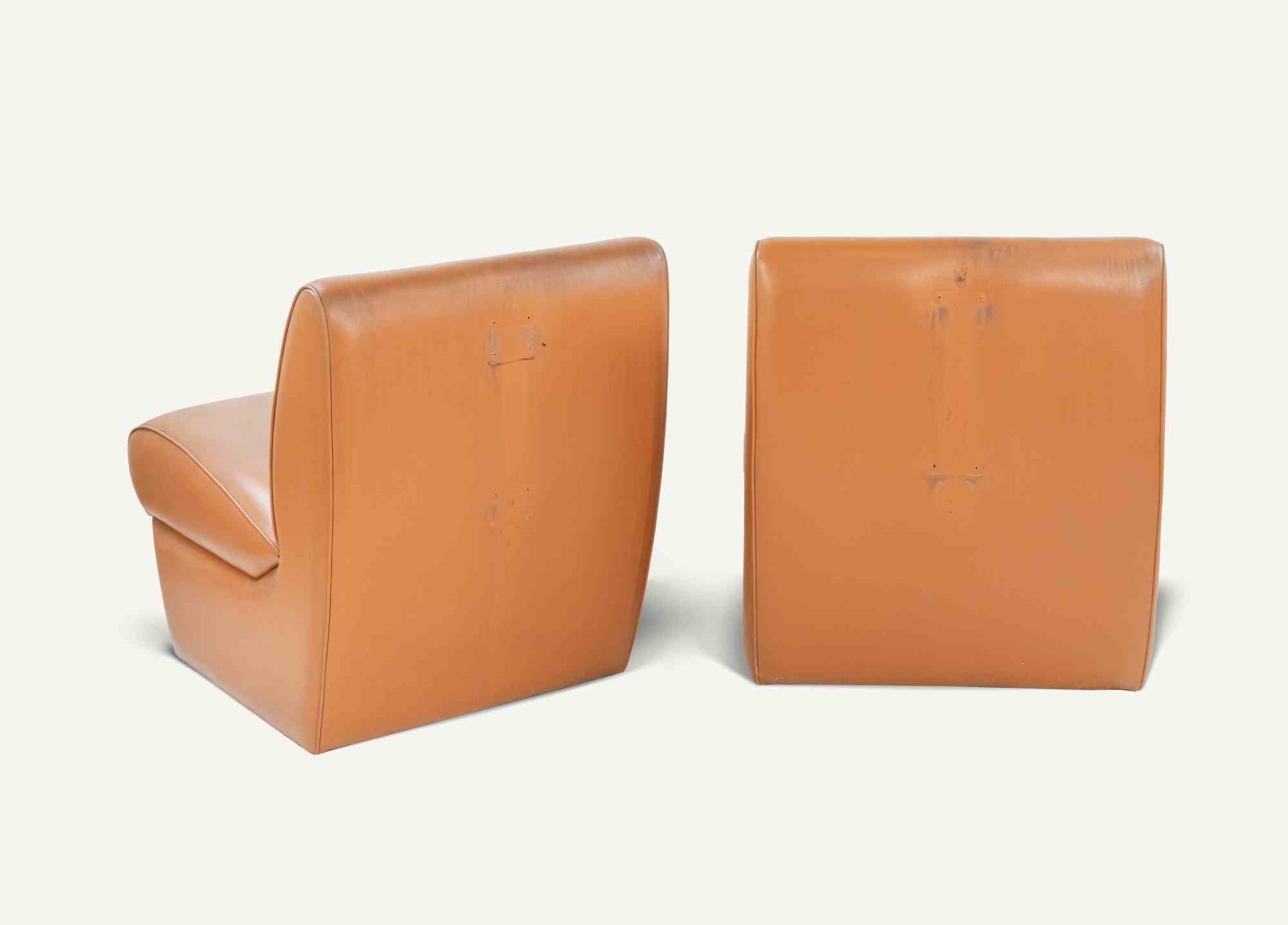 Set di 2 Poltrone in Pelle Vinilica Vintage