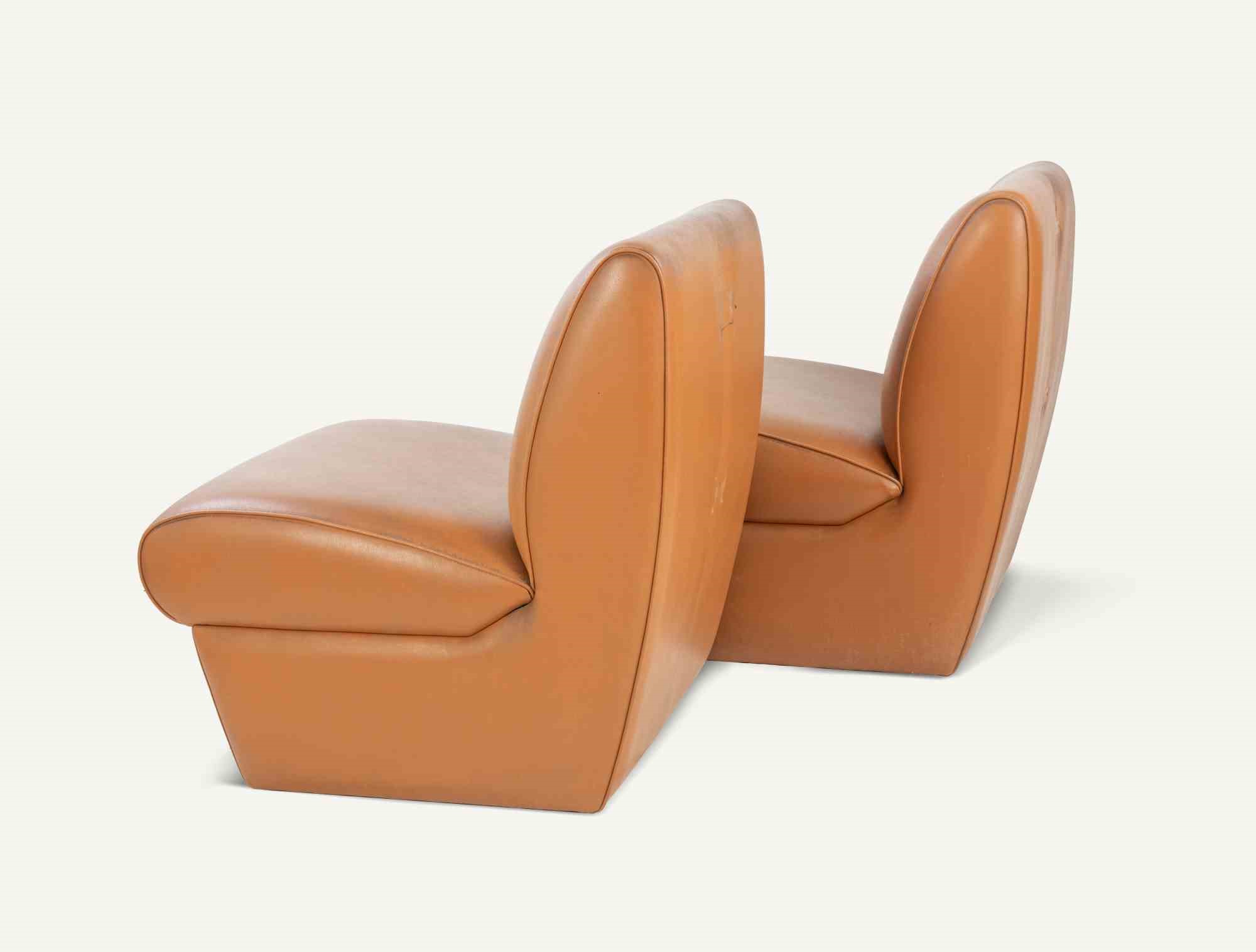 Set di 2 Poltrone in Pelle Vinilica Vintage