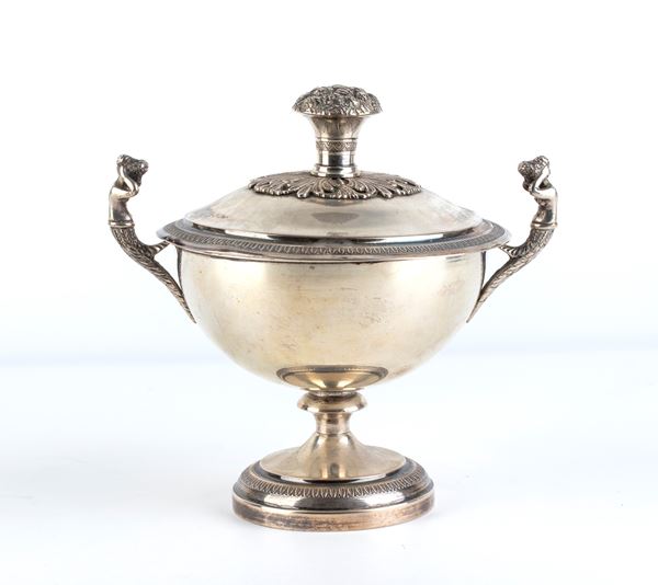 Italian solid silver sugar bowl with lid