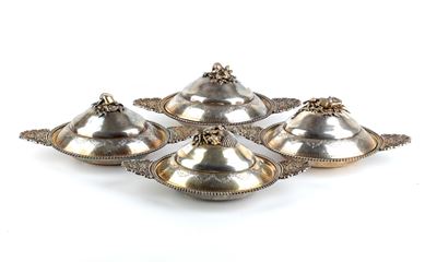 Gruppo di 4 legumiere russe, argento vermeil, Mosca 1796 (?), argento 875/1000