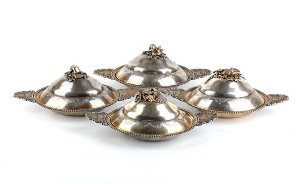 A group of 4 Russian silver entreé dish